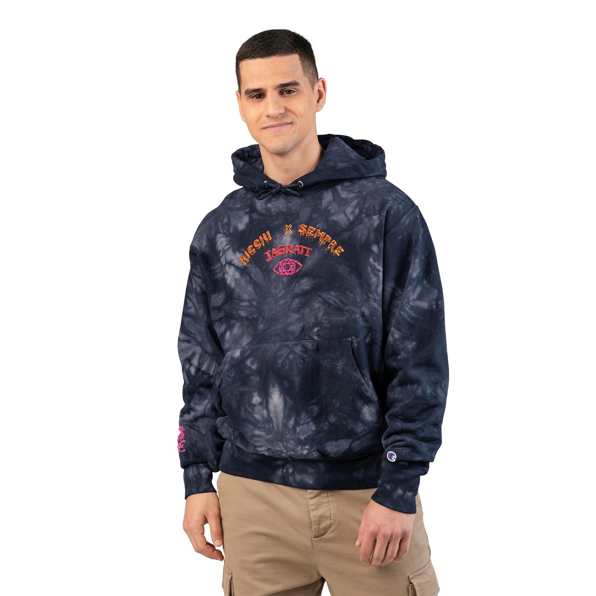 Tie-Dye Embroidered Hoodie | Black Marble Swirl Hooded Sweatshirt