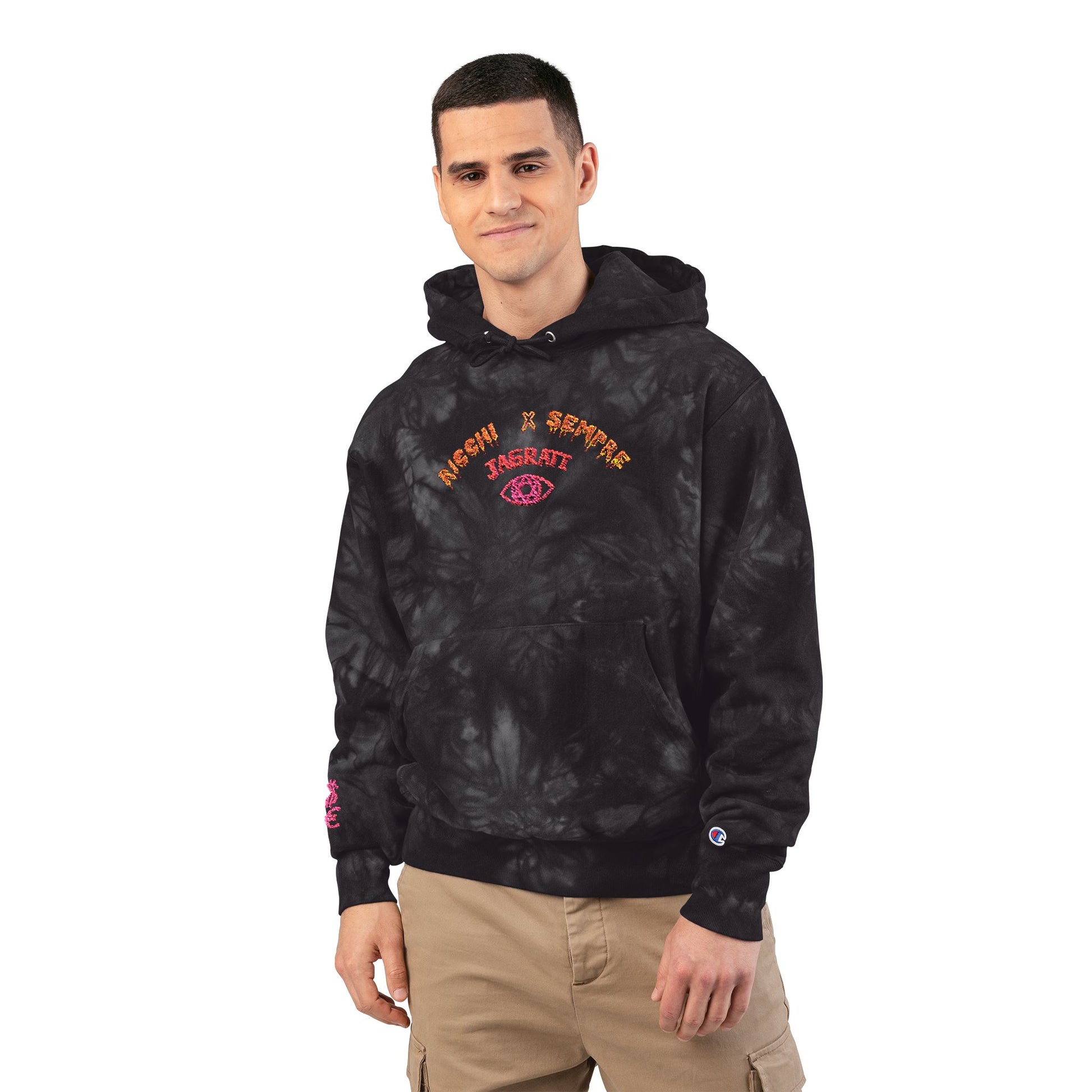 Tie-Dye Embroidered Hoodie | Black Marble Swirl Hooded Sweatshirt