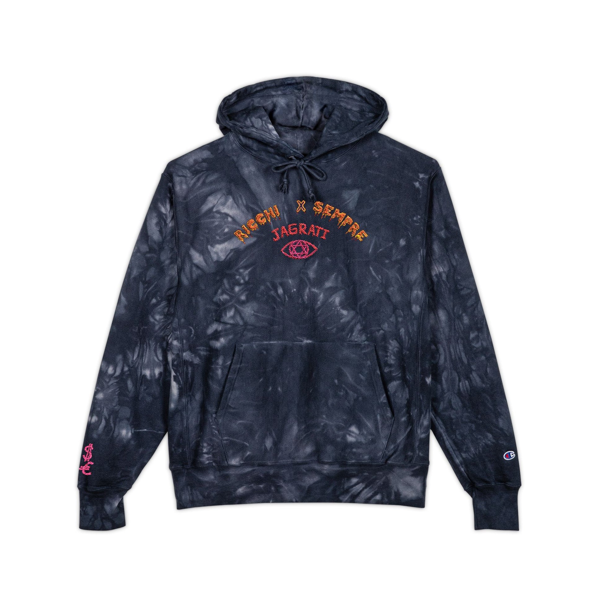 Tie-Dye Embroidered Hoodie | Black Marble Swirl Hooded Sweatshirt