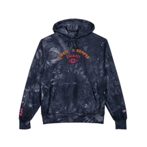 Tie-Dye Embroidered Hoodie | Black Marble Swirl Hooded Sweatshirt