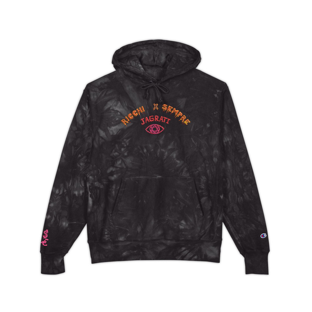 Tie-Dye Embroidered Hoodie | Black Marble Swirl Hooded Sweatshirt