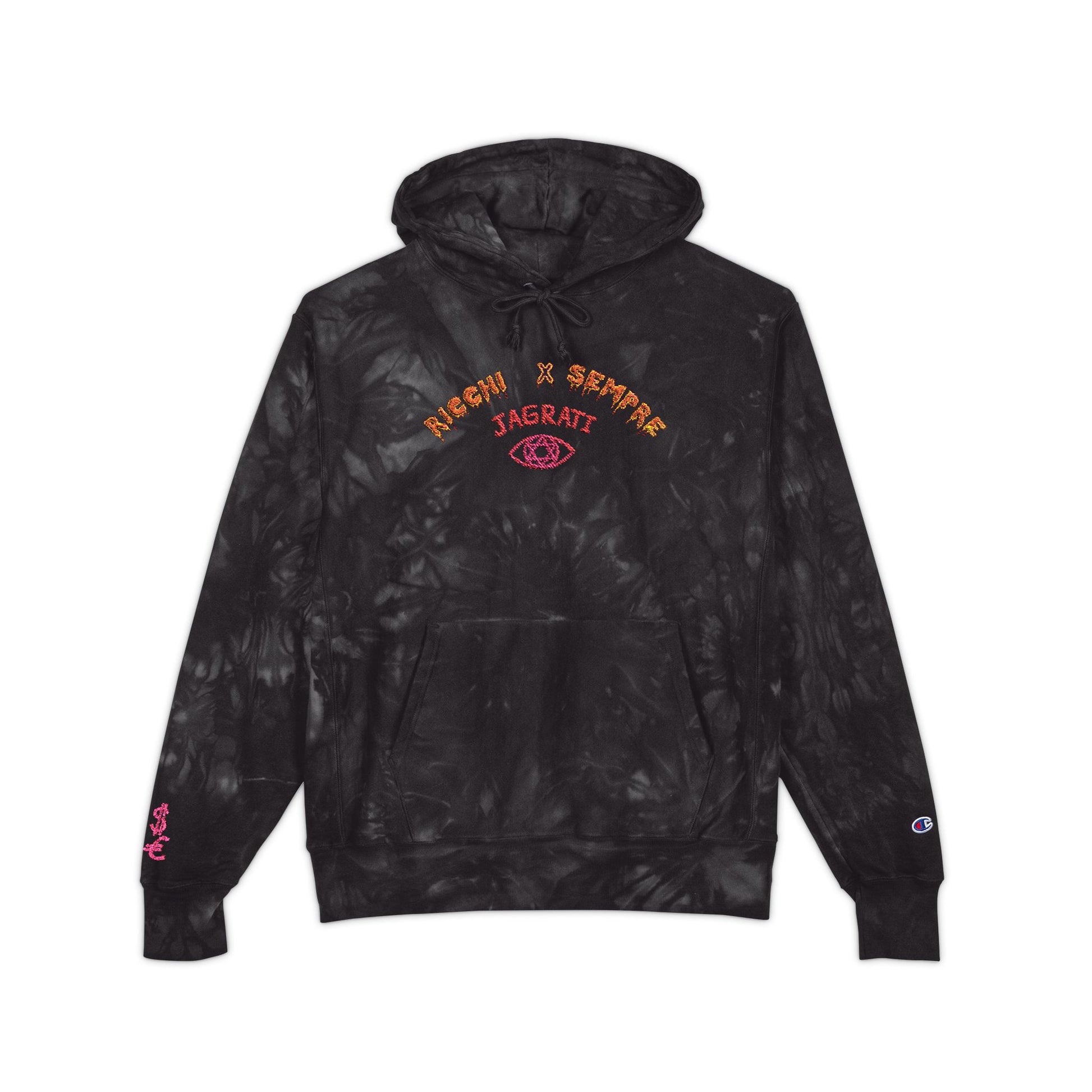 Tie-Dye Embroidered Hoodie | Black Marble Swirl Hooded Sweatshirt