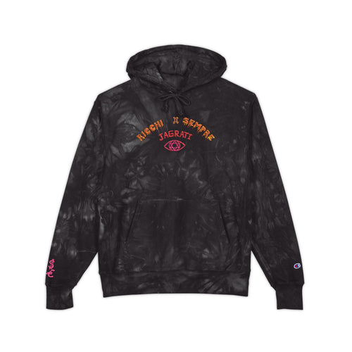 Tie-Dye Embroidered Hoodie | Black Marble Swirl Hooded Sweatshirt